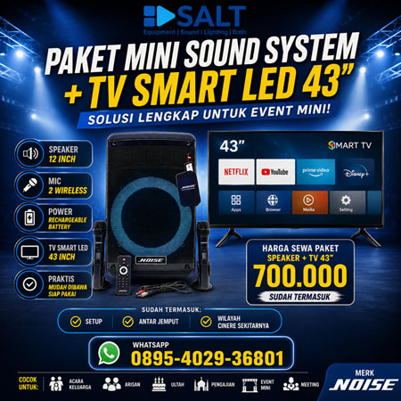 Paket sewa TV LED dan sound portable JABODETABEK 2026 dari Salt Rental untuk meeting gathering seminar dan event keluarga