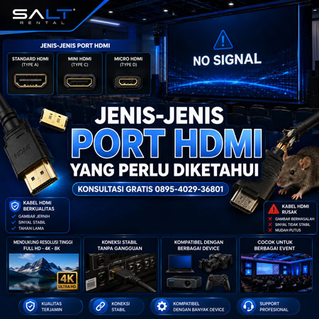 Jenis jenis port HDMI dan penyebab TV LED no signal serta kabel HDMI berkualitas untuk event profesional Salt Rental