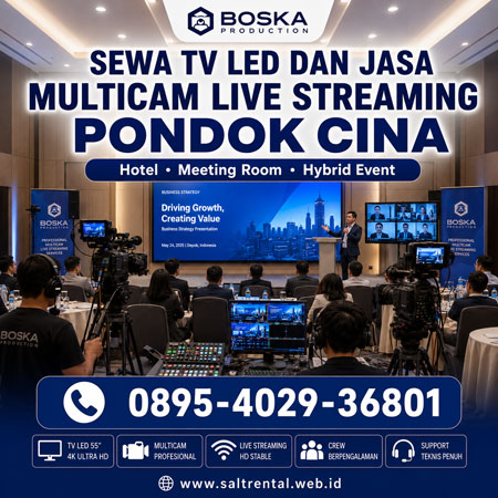 Sewa TV LED dan Jasa Multicam Live Streaming Pondok Cina untuk seminar hotel meeting room dan hybrid event profesional